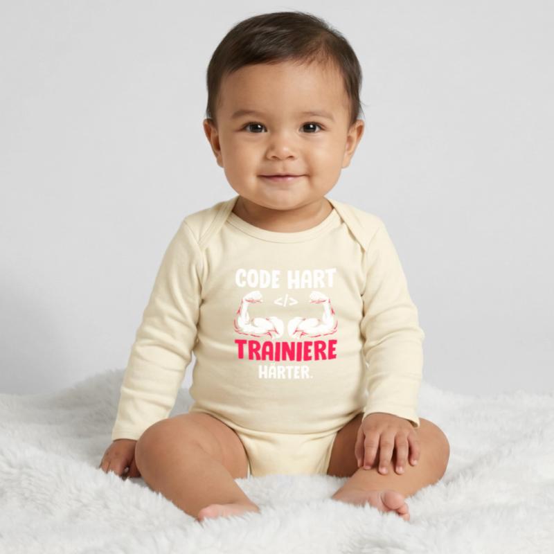 Coder CODE HARD TRAIN HARDER Funny Baby Organic Long-Sleeved Bodysuit
