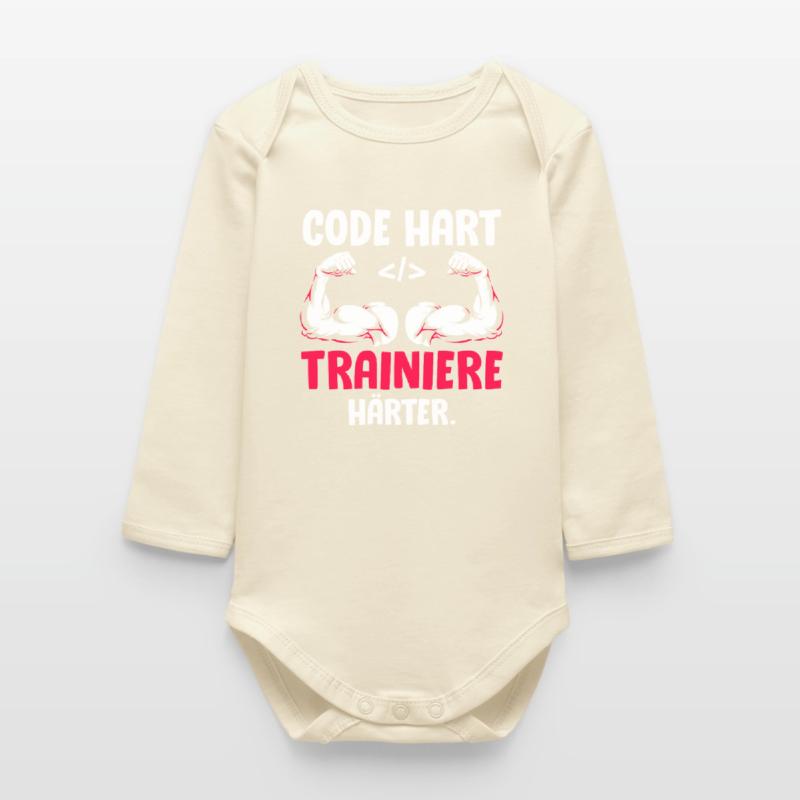 Coder CODE HARD TRAIN HARDER Funny Baby Organic Long-Sleeved Bodysuit