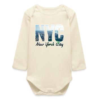 NYC Skyline Block Letters - Baby Organic Long-Sleeved Bodysuit - soft Ecru - Front