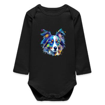Berger australien Portrait coloré du chien australien - Body bébé manches longues biologique - noir - Devant