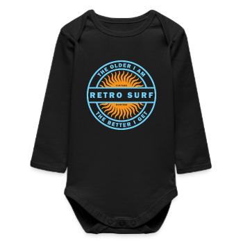 Retro Surf Sunburst Vintage Surfing Logo - Baby Organic Long-Sleeved Bodysuit - black - Front