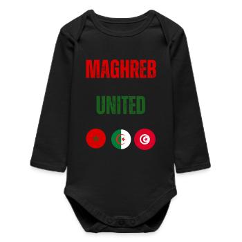 Maghreb United - Algerie Maroc Tunisie - Body bébé manches longues biologique - noir - Devant