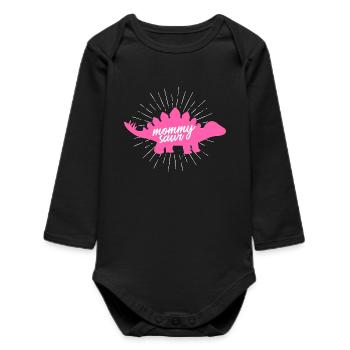 Mommysaur Rex, design drôle de slogan de dinosaure rose - Body bébé manches longues biologique - noir - Devant