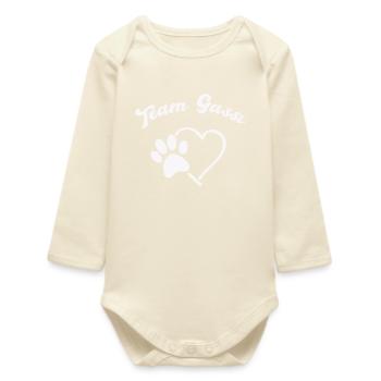 Team Dog Walk Heart Paw Logo - Baby Organic Long-Sleeved Bodysuit - soft Ecru - Front