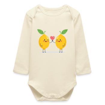 Cuddly lime love - Baby Organic Long-Sleeved Bodysuit - soft Ecru - Front