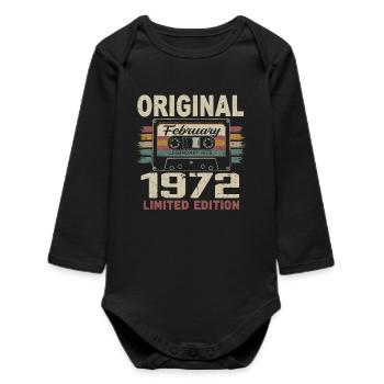February 1972, February 1972 Birthday Gift - Baby Organic Long-Sleeved Bodysuit - black - Front