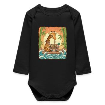 Kawaii Giraffe Ramen Noodles - Baby Organic Long-Sleeved Bodysuit - black - Front