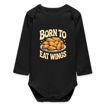 Chicken Wings Game Day Food Humor - Baby Organic Long-Sleeved Bodysuit - black - Front