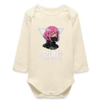Antisocial Japanese Vaporwave Anime Girl - Baby Organic Long-Sleeved Bodysuit - soft Ecru - Front