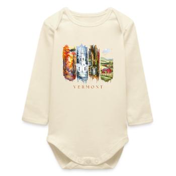 Vermont Travel – Autumn Foliage & Farm Life - Baby Organic Long-Sleeved Bodysuit - soft Ecru - Front