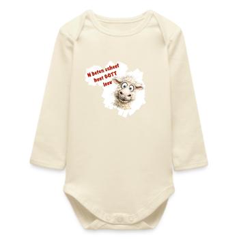 Funny sheep cartoon with red text - Baby Organic Long-Sleeved Bodysuit - soft Ecru - Front