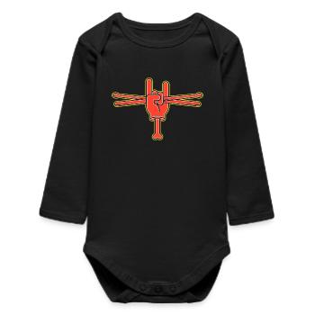 Cartoon Hand With Drumsticks - Baby Organic Long-Sleeved Bodysuit - black - Front