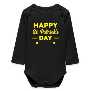 Saint-Patrick Neon Jaune Joyeux Jour - Body bébé manches longues biologique - noir - Devant