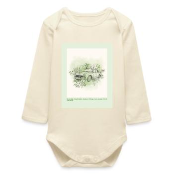 Vintage Car with Floral Frame - Baby Organic Long-Sleeved Bodysuit - soft Ecru - Front