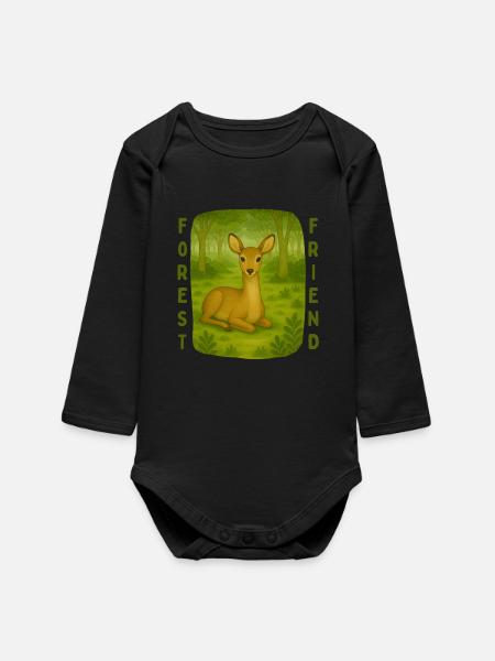 Rehe im Wald - Baby Organic Langarmbody - Schwarz