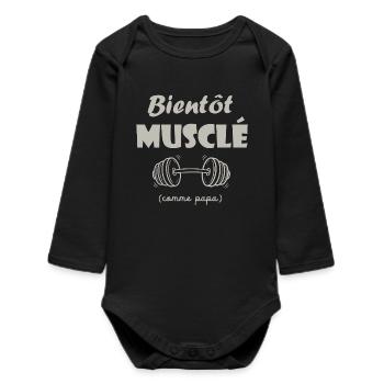 bientôt musclé comme papa gym musculation - Body bébé manches longues biologique - noir - Devant