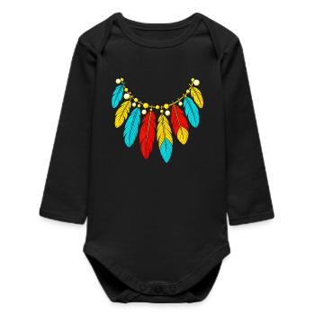 Native American Costume Native American Feathers Necklace Colorful - Baby Organic Long-Sleeved Bodysuit - black - Front