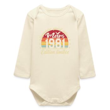 März 1981 45 Jahre Geburtstagsgeschenk März 1981 - Baby Organic Langarmbody - Natur - Vorne