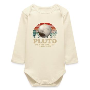 Never Forget Pluto Vintage Retro Space Design - Baby Organic Langarmbody - Natur - Vorne