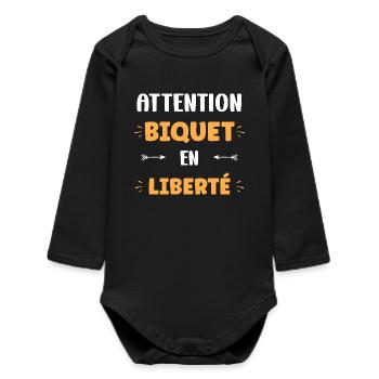 Attention Biquet en Liberté - Baby Organic Langarmbody - Schwarz - Vorne