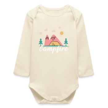 Campfire Nights Outdoor Camping Shirt - Baby Organic Long-Sleeved Bodysuit - soft Ecru - Front
