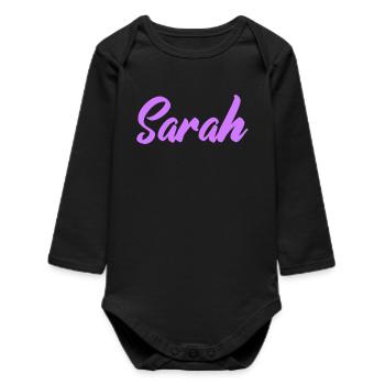Sarah Name Font Print - Baby Organic Long-Sleeved Bodysuit - black - Front