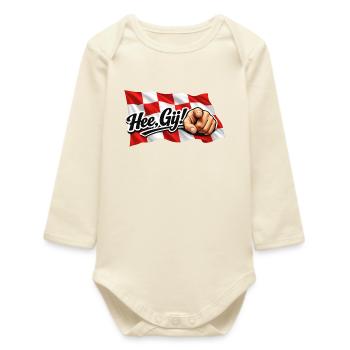 Salut Toi, drapeau du Brabant avec texte et main - Body bébé manches longues biologique - écru doux - Devant