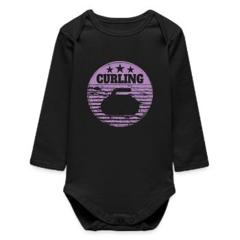 Curling Stone Winter Sports Vintage Retro Style - Baby Organic Long-Sleeved Bodysuit - black - Front