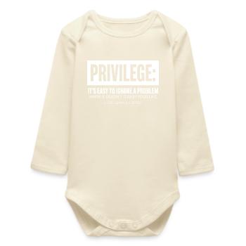 Privilege Statement Typography Text Motif - Baby Organic Long-Sleeved Bodysuit - soft Ecru - Front