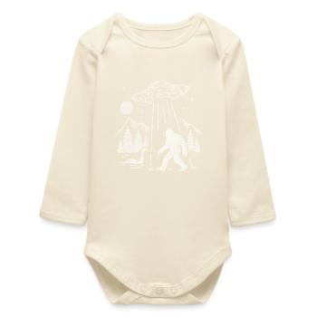 Bigfoot Alien Abduction Sasquatch UFO Spaceship - Baby Organic Long-Sleeved Bodysuit - soft Ecru - Front