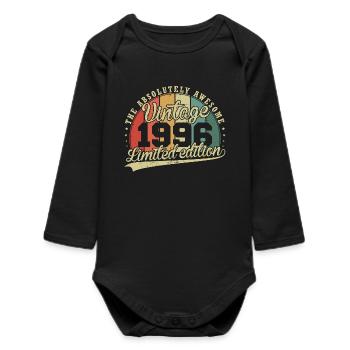 Vintage 1996 Vinatge Retro Birthday Gift - Baby Organic Long-Sleeved Bodysuit - black - Front