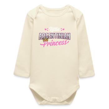 Argentinian Princess Pink Hearts Crown Design - Baby Organic Langarmbody - Natur - Vorne