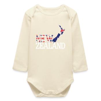 New Zealand Land Map - Baby Organic Long-Sleeved Bodysuit - soft Ecru - Front