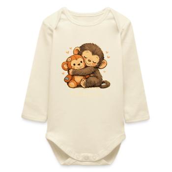 Soutien émotionnel du singe anxieux - Body bébé manches longues biologique - écru doux - Devant