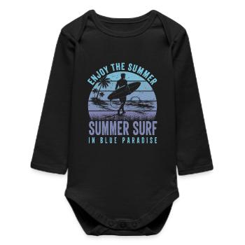 Enjoy the Summer Summer Surf In Blue Paradise - Baby Organic Long-Sleeved Bodysuit - black - Front