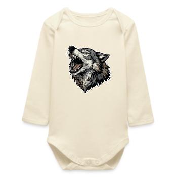Wild Wolf Heulend Alpha Wolf Maskottchen - Baby Organic Langarmbody - Natur - Vorne