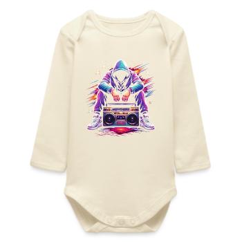 Retro 80er Boombox Illustration - Baby Organic Langarmbody - Natur - Vorne