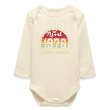 1976 April Birthday April 1976 - Baby Organic Long-Sleeved Bodysuit - soft Ecru - Front