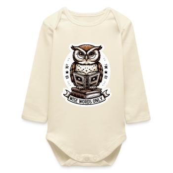 Wise owl reading book - Baby Organic Long-Sleeved Bodysuit - soft Ecru - Front