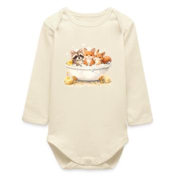 Illustration de la baignée d’animaux de la forêt mignons - Body bébé manches longues biologique - écru doux - Devant