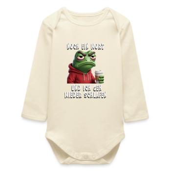 Funny frog saying for morning grouches - Baby Organic Long-Sleeved Bodysuit - soft Ecru - Front