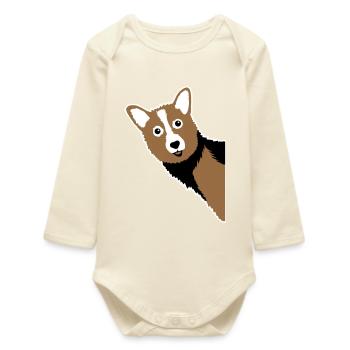 Corgi Cuckoo – Perfect for every dog owner - Baby Organic Long-Sleeved Bodysuit - soft Ecru - Front