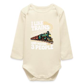 J’aime les trains et peut-être 3 personnes - Body bébé manches longues biologique - écru doux - Devant