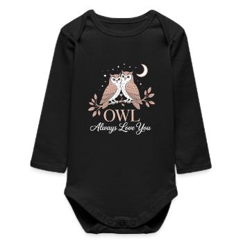 Hiboux chouettes chouette t’aimer toujours Adorer la Saint-Valentin chouette - Body bébé manches longues biologique - noir - Devant