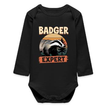 Funny Animal Badger - Baby Organic Long-Sleeved Bodysuit - black - Front