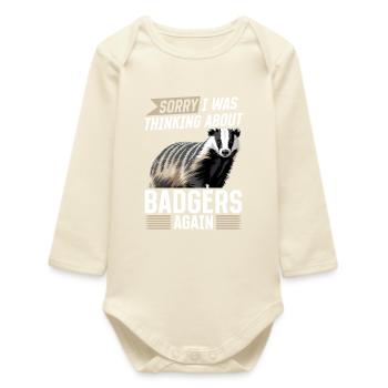 Funny Animal Badger - Baby Organic Long-Sleeved Bodysuit - soft Ecru - Front