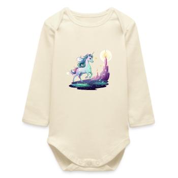 Moon Tower Unicorn Dream - Baby Organic Long-Sleeved Bodysuit - soft Ecru - Front