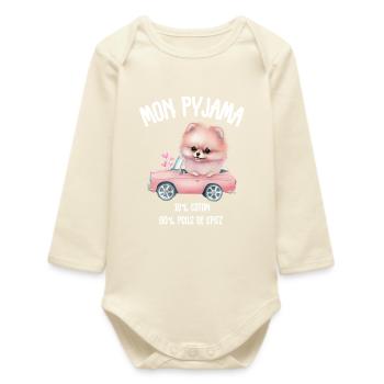 Pyjama Chien Spitz Poméranie Drôle - Body bébé manches longues biologique - écru doux - Devant