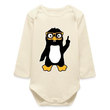 Penguin Geek Lunettes Index Lus Arrogant - Body bébé manches longues biologique - écru doux - Devant