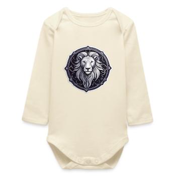 Lion cosmique rond motif astral - Body bébé manches longues biologique - écru doux - Devant